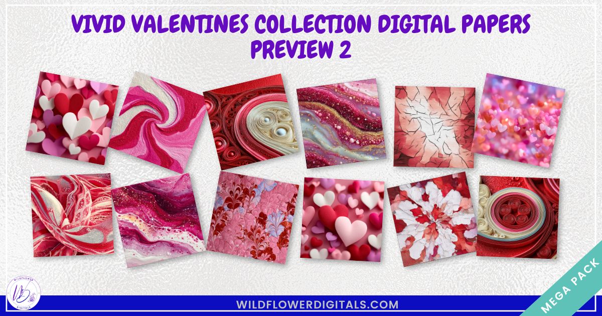 mockup of vivid valentines digital papers mix and match papers