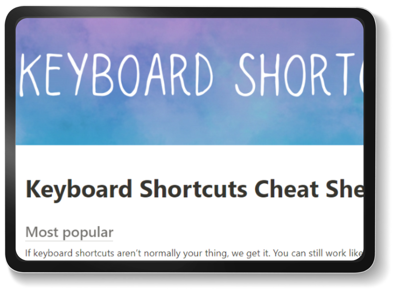 mockup of weekly planner notion template keyboard shortcuts