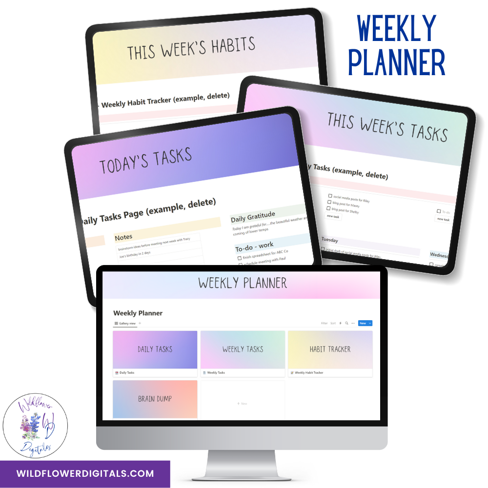mockup of weekly planner notion template