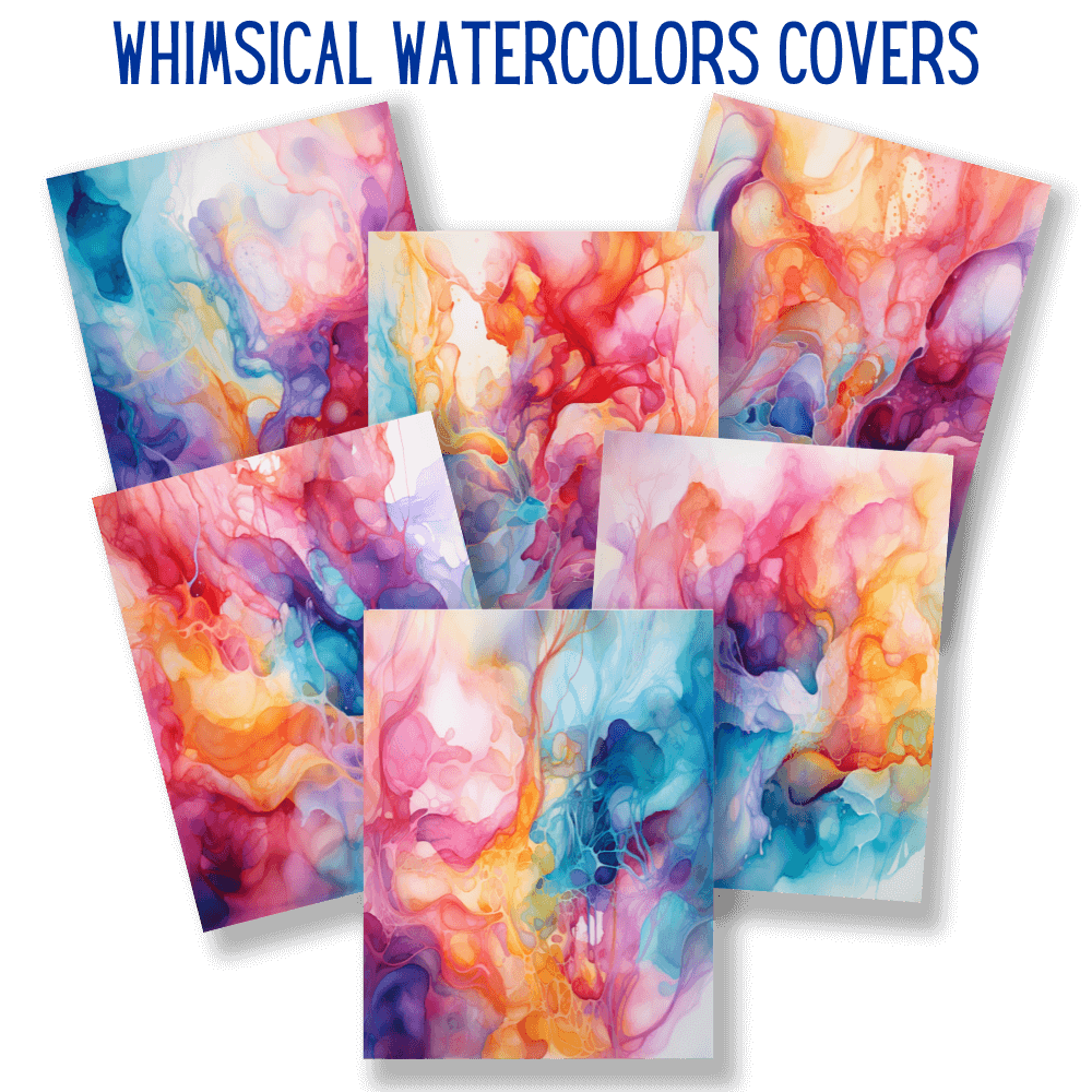 mockup of whimsical watercolors covers digital papers mix and match