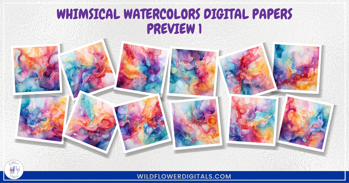 mockup of whimsical watercolors digital papers mix and match papers