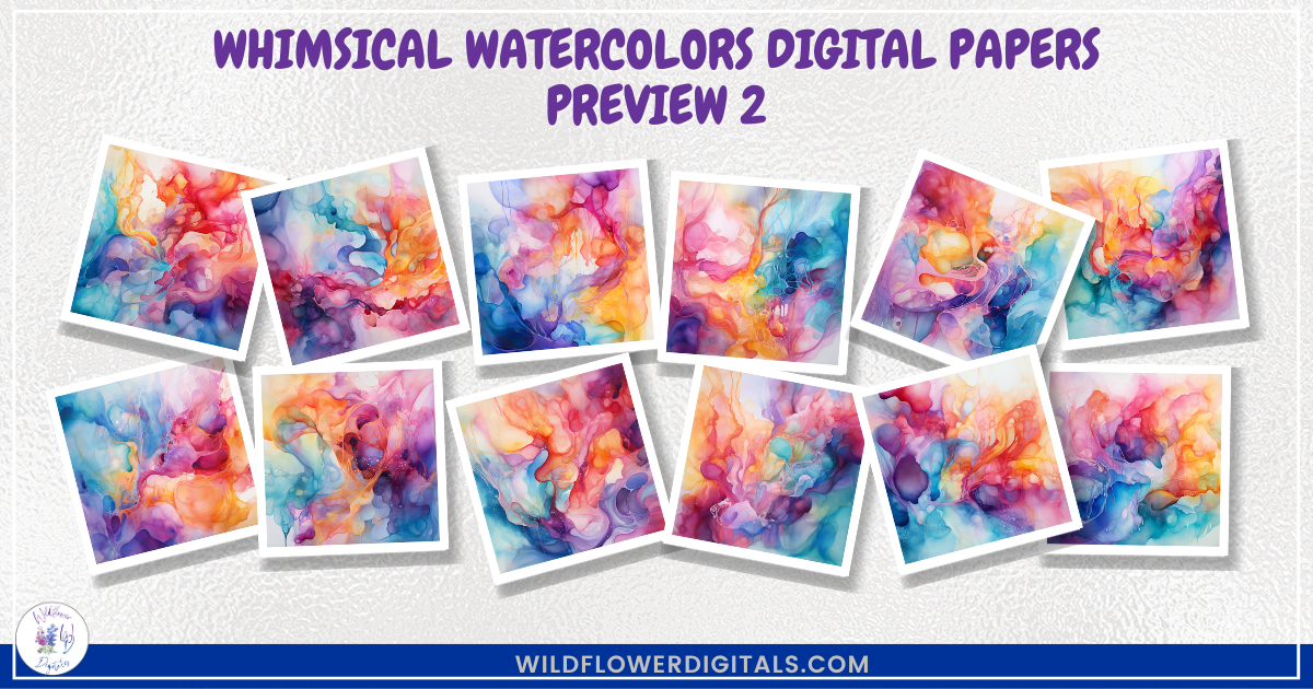 mockup of whimsical watercolors digital papers mix and match papers