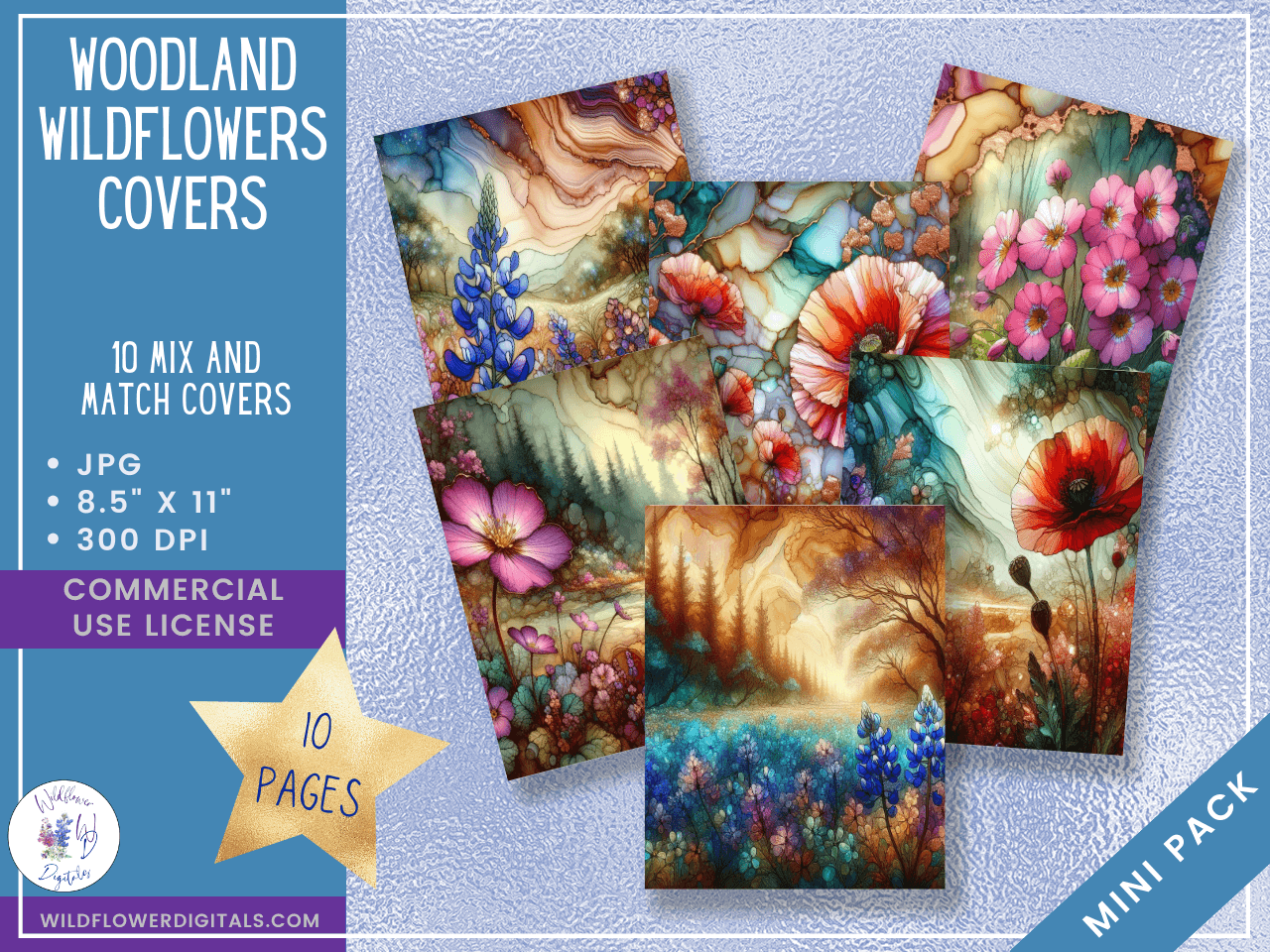 mockup of woodland wildflowers covers mix and match digital papers