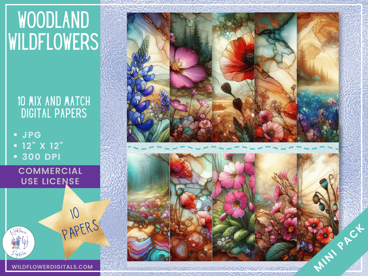 mockup of woodland wildflowers digital papers mix and match papers