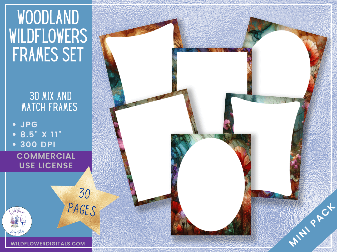 mockup of woodland wildflowers frames mix and match digital papers