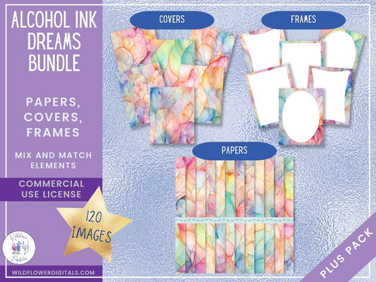 mockup of alcohol ink dreams digital papers covers frames bundle mix and match papers