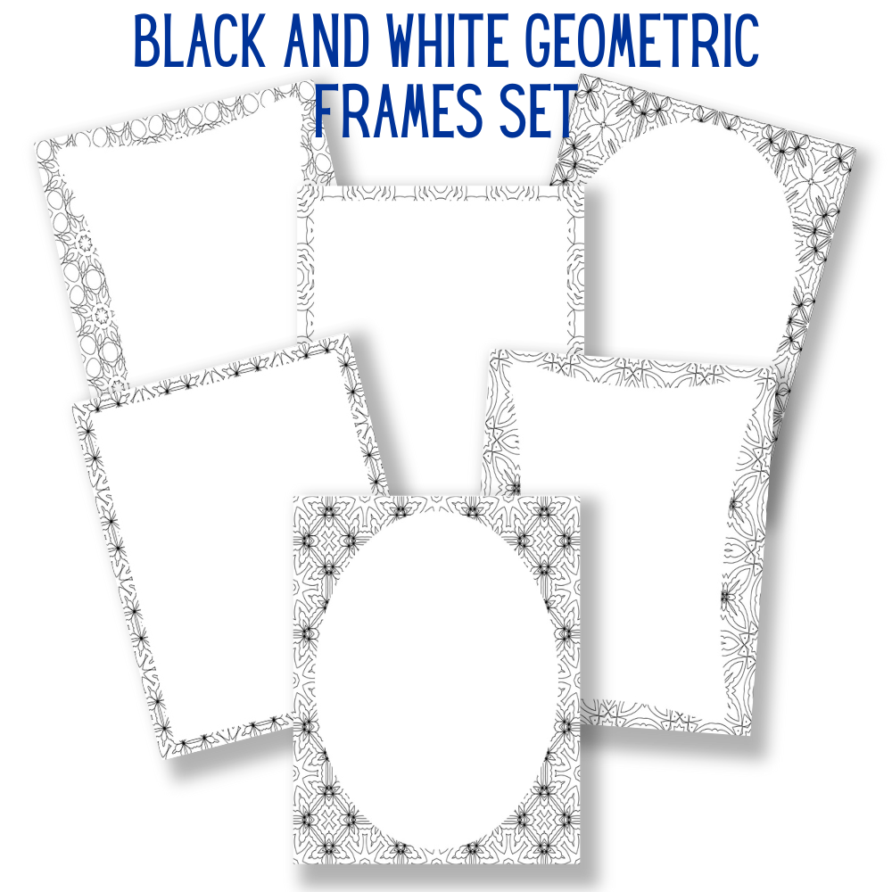 mockup of black and white geometric frames set mix and match stationery designs