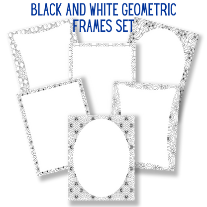 mockup of black and white geometric frames set mix and match stationery designs