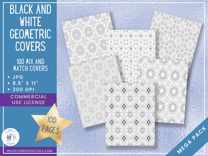 mockup of black and white geometric digital papers covers and frames bundle mix and match papers