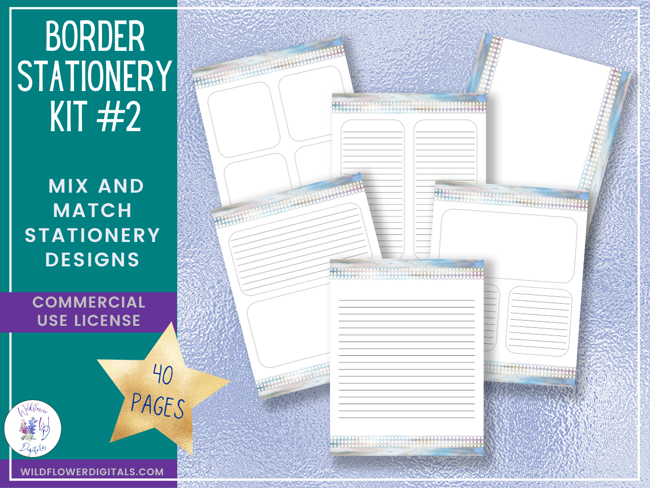 mockup of bundle for border stationery kits 1-5 mix and match stationery designs
