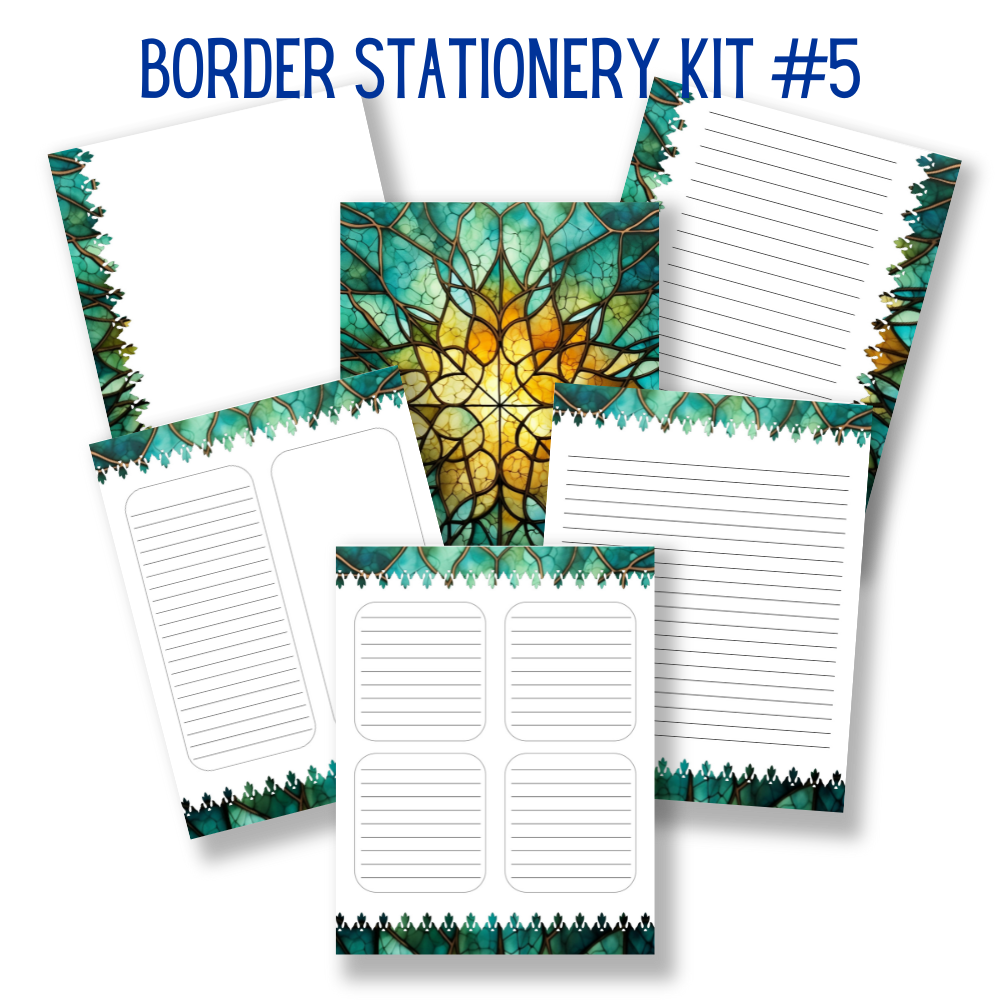 mockup of border stationery kit 5 mix and match stationery designs