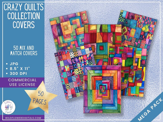 mockup of crazy quilts covers digital papers mix and match