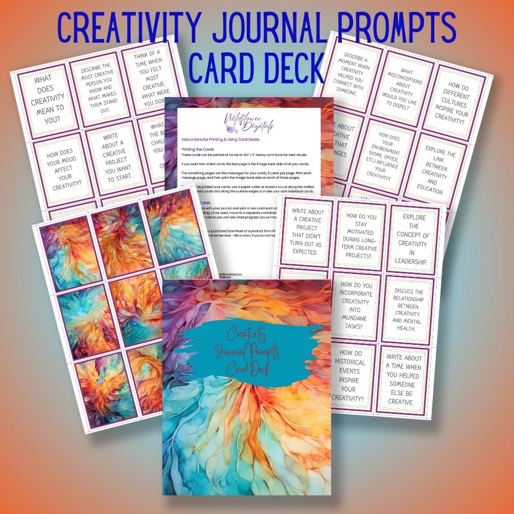 mockup of creativity journal prompts card deck