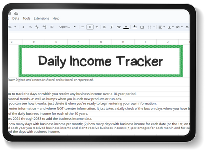 mockup of daily income tracker google sheets spreadsheet template