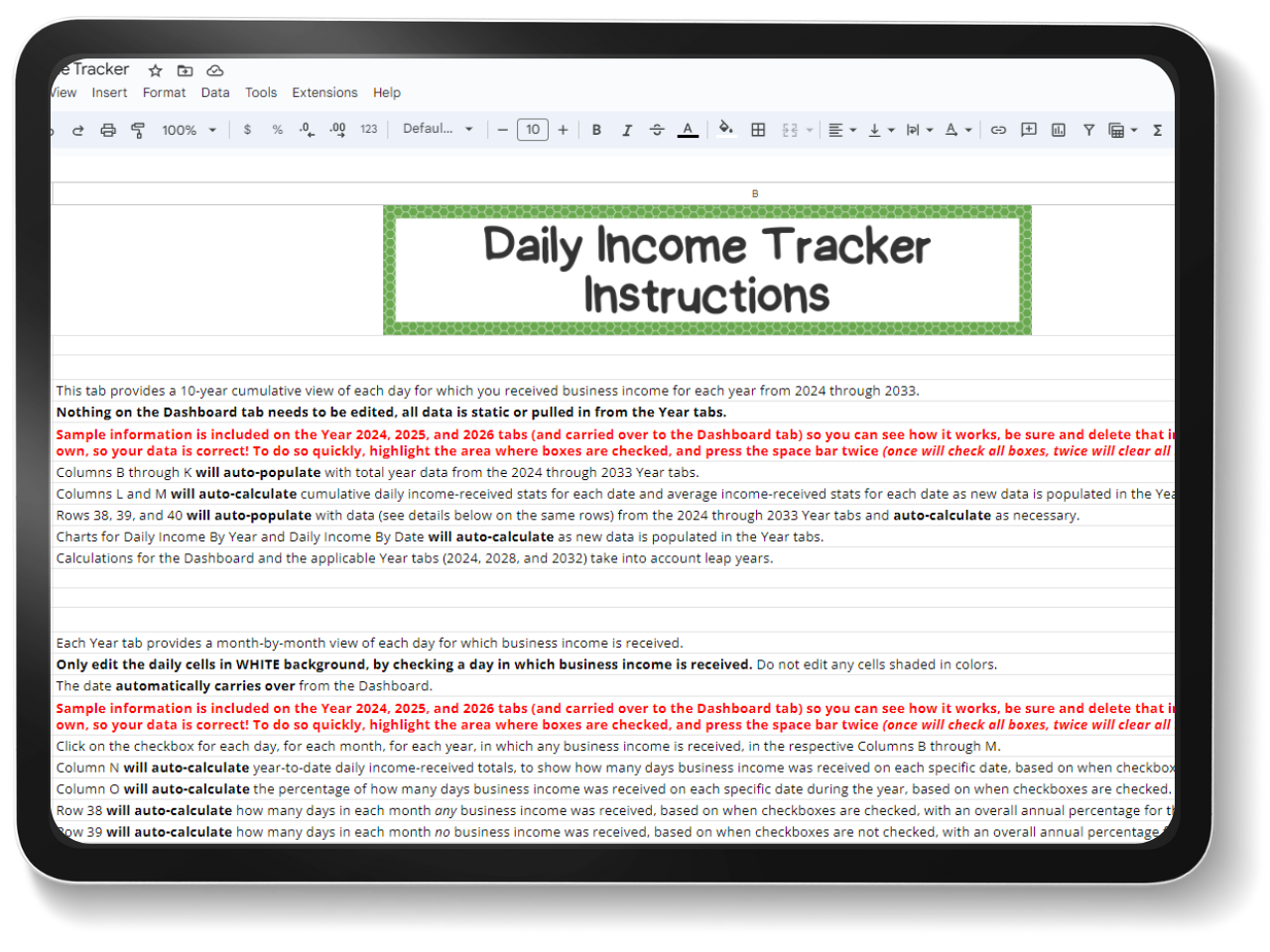 mockup of daily income tracker google sheets spreadsheet template