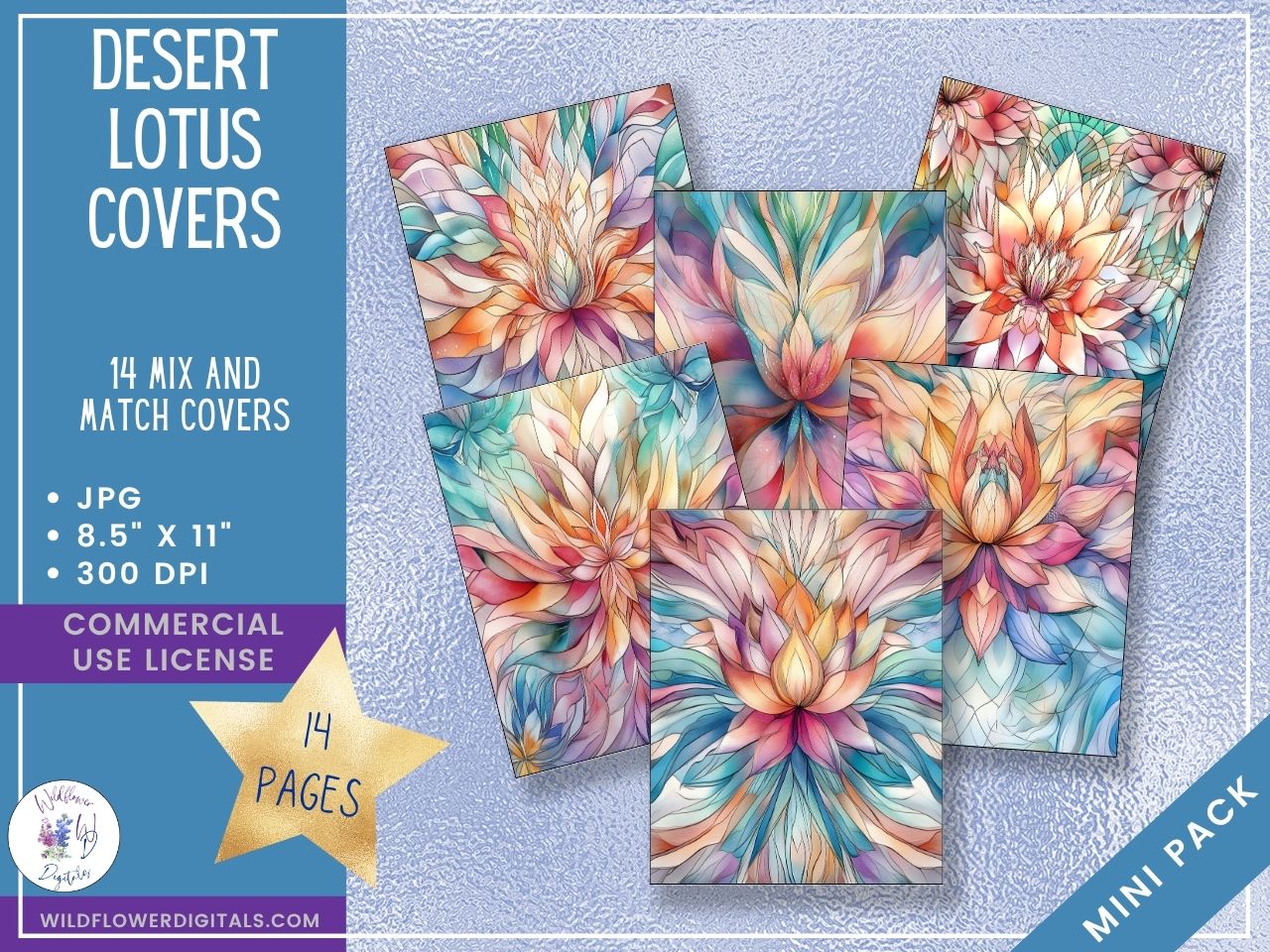 mockup of desert lotus covers digital papers mix and match