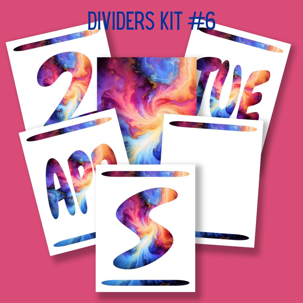 mockup of dividers kit 6 mix and match divider pages stationery designs