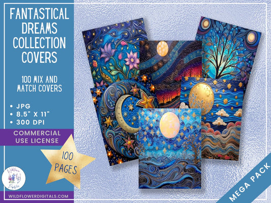 mockup of fantastical dreams covers digital papers mix and match