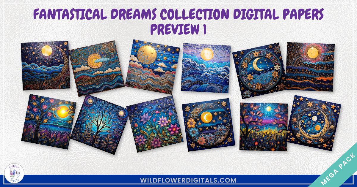 mockup of fantastical dreams digital papers mix and match papers
