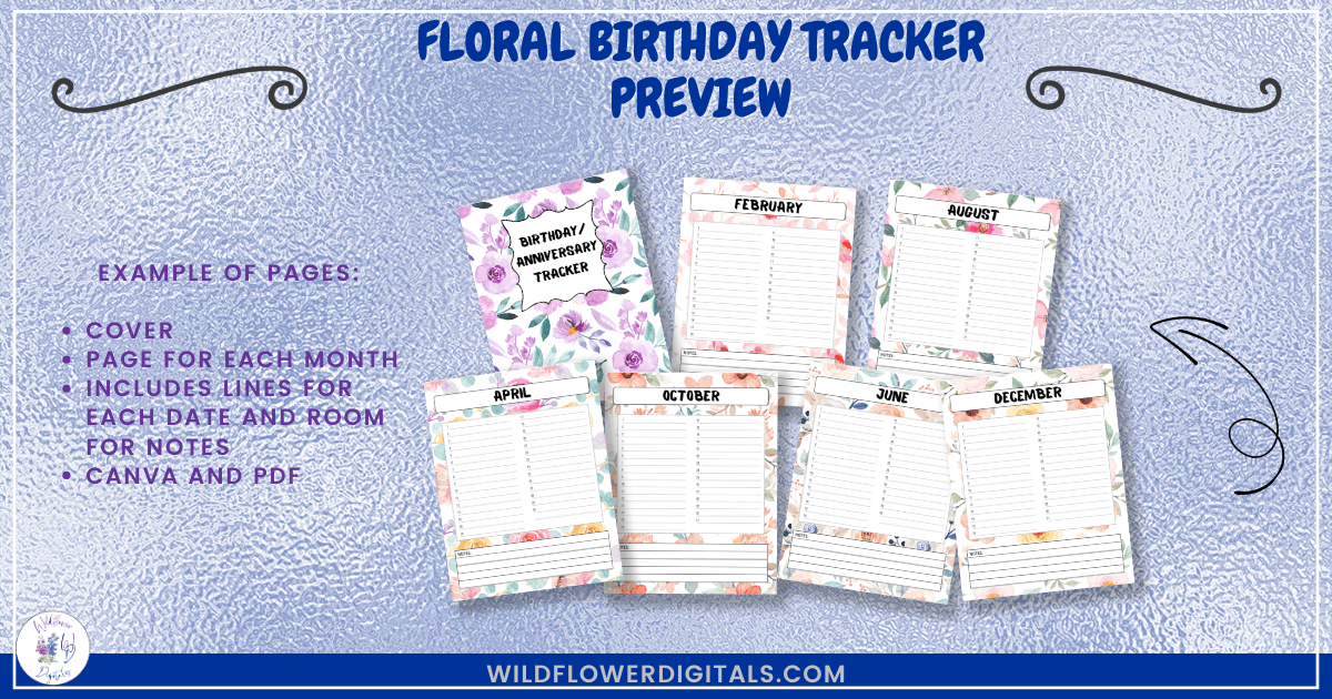 mockup of floral birthday tracker anniversaries