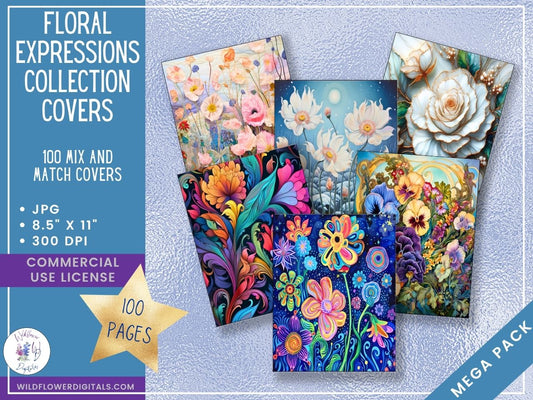 mockup of floral expressions covers digital papers mix and match