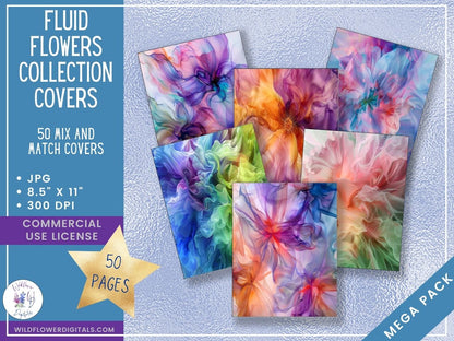 mockup of fluid flowers digital papers covers frames set mix and match stationery designs