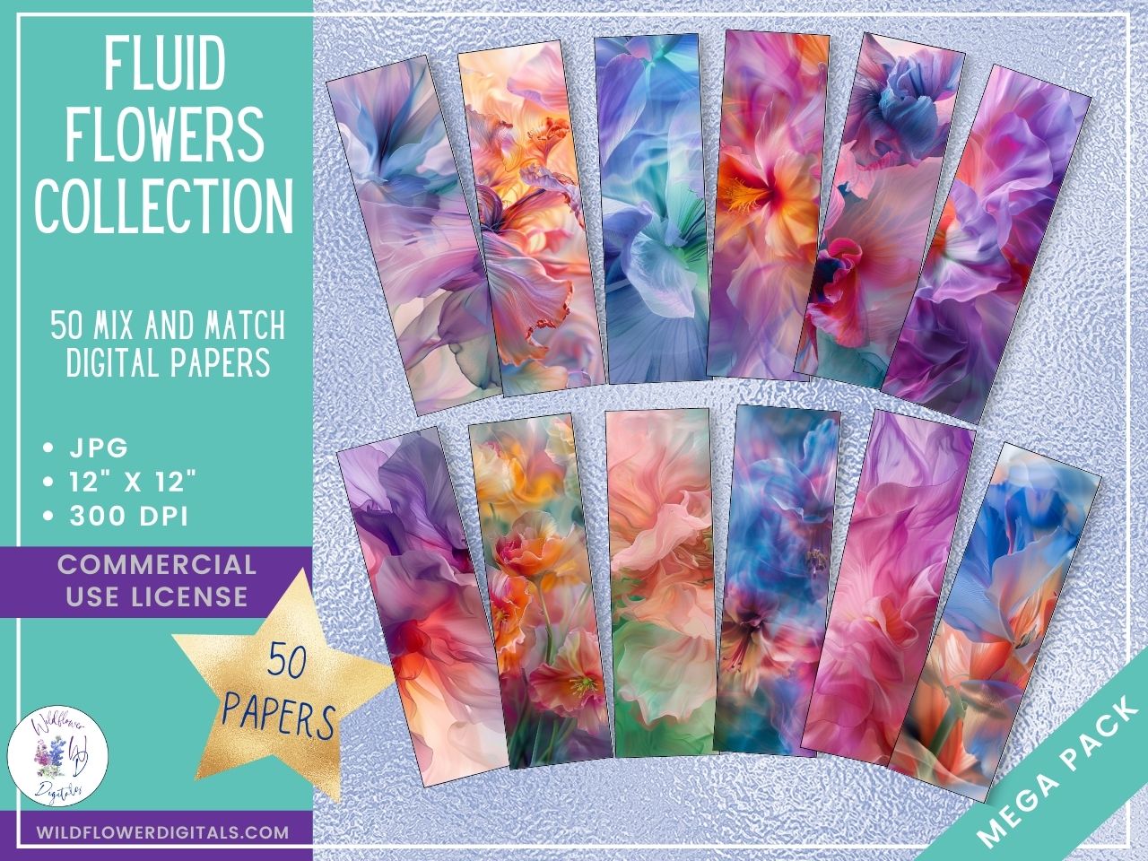 mockup of fluid flowers digital papers covers frames set mix and match stationery designs