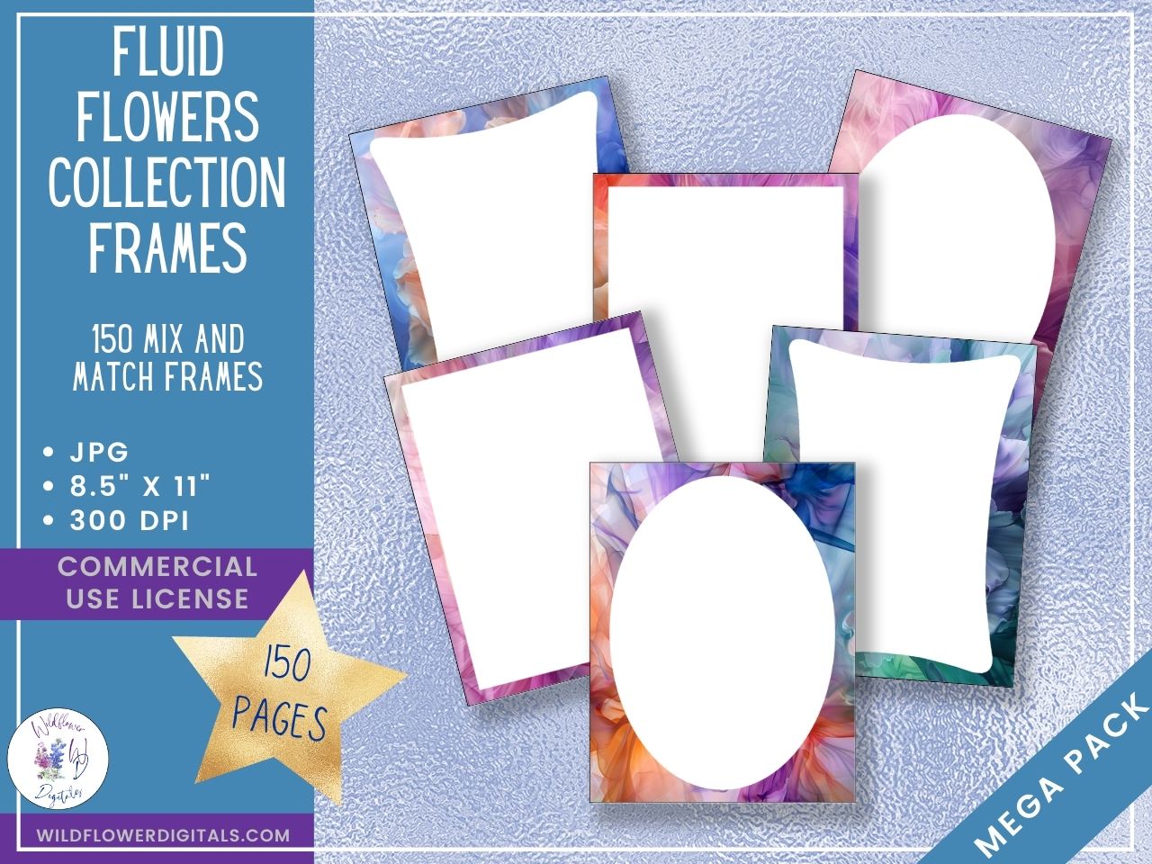 mockup of fluid flowers digital papers covers frames set mix and match stationery designs
