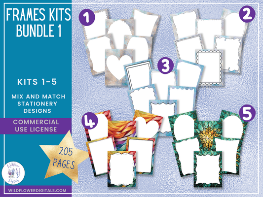 mockup of bundle for frames kits 1-5 mix and match stationery designs
