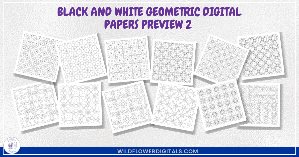 preview mockup of black and white geometric digital papers mix and match papers