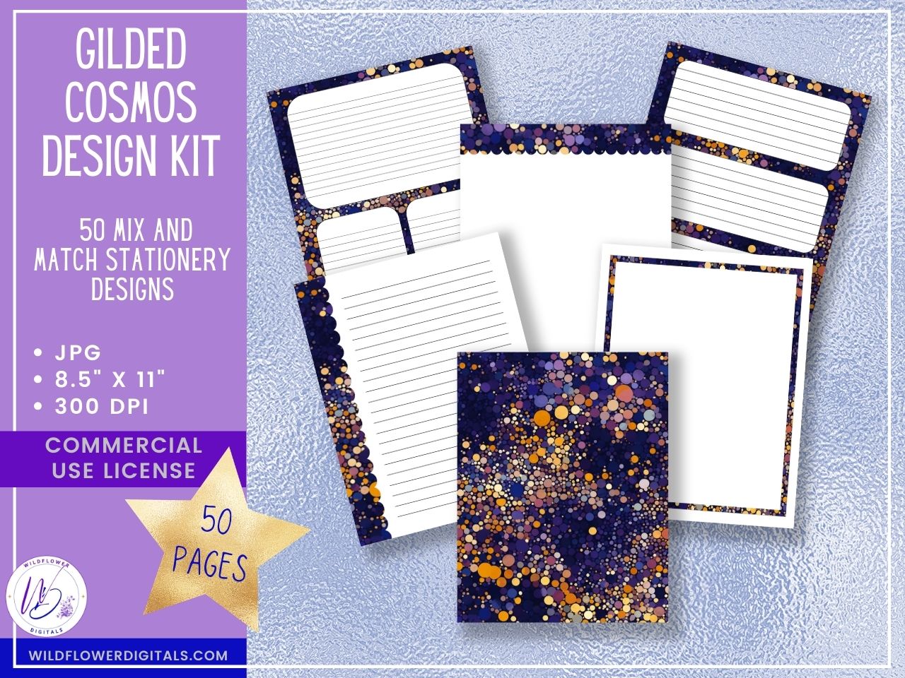 mockup of gilded cosmos design kit mix and match stationery designs