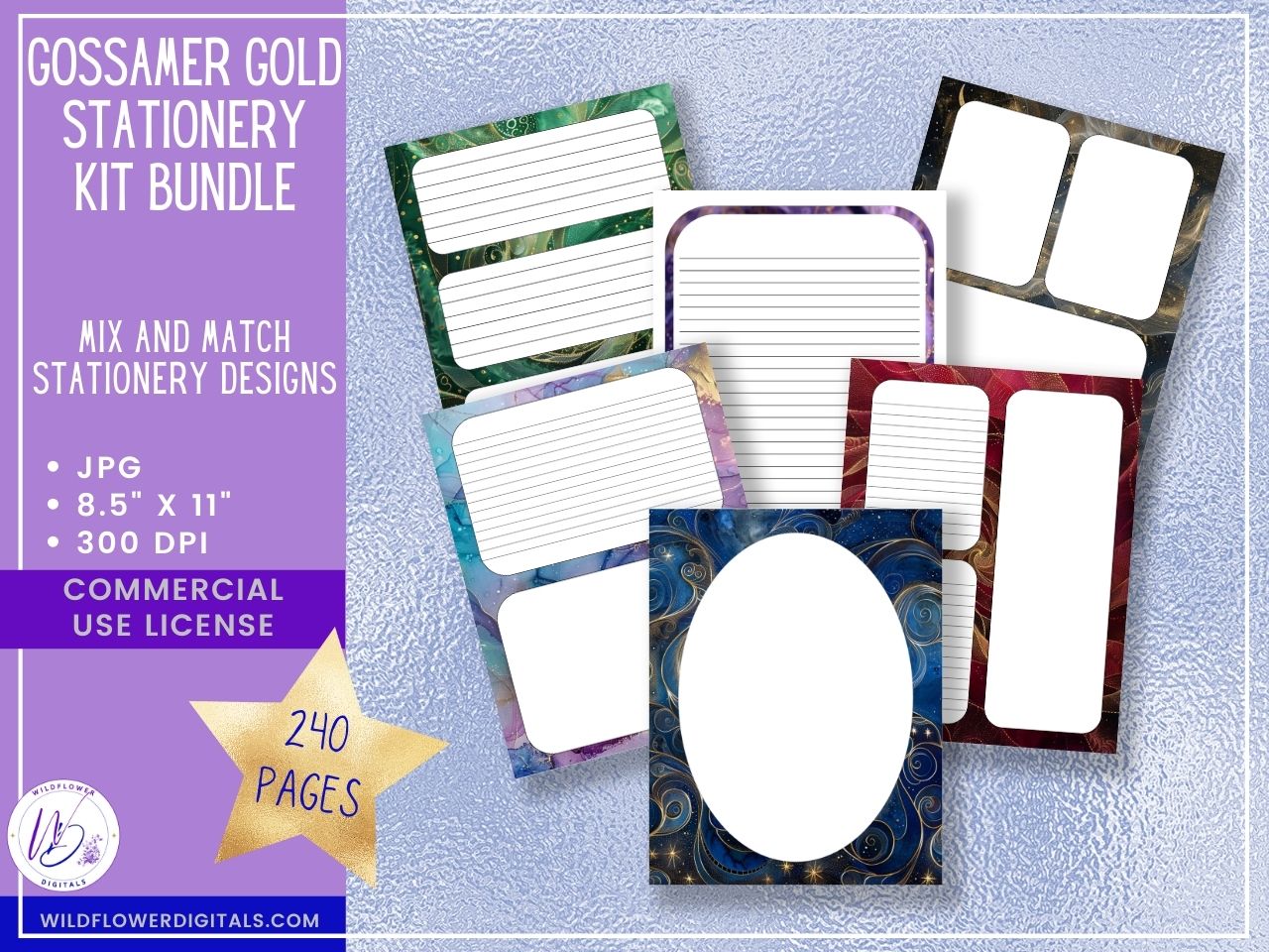 mockup of gossamer gold stationery kit mix and match stationery designs