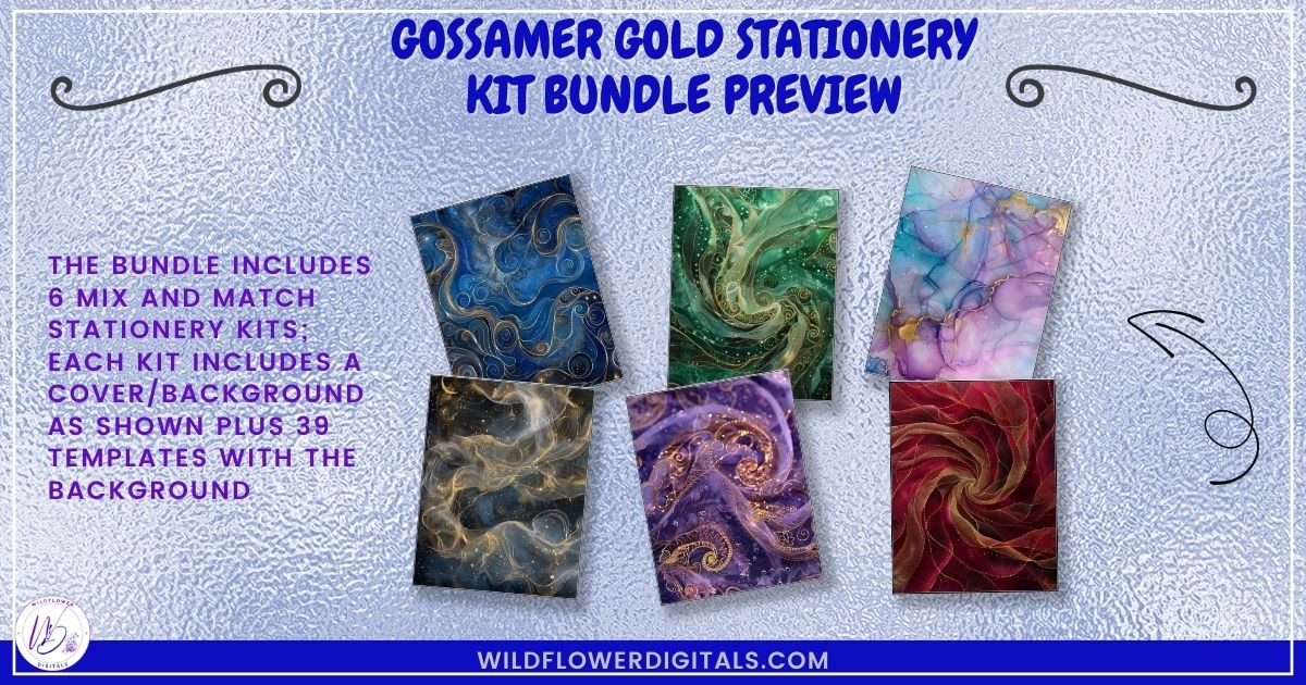 mockup of gossamer gold stationery kit mix and match stationery designs