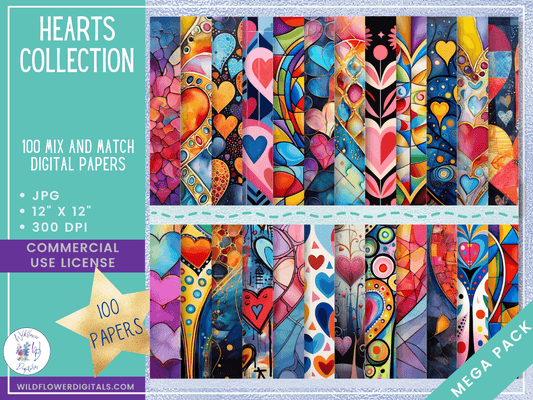 mockup of hearts collection digital papers mix and match heart papers