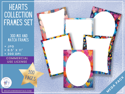 mockup of hearts collection frames digital papers heart mix and match