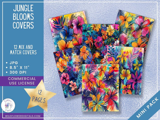 mockup of jungle blooms covers digital papers mix and match