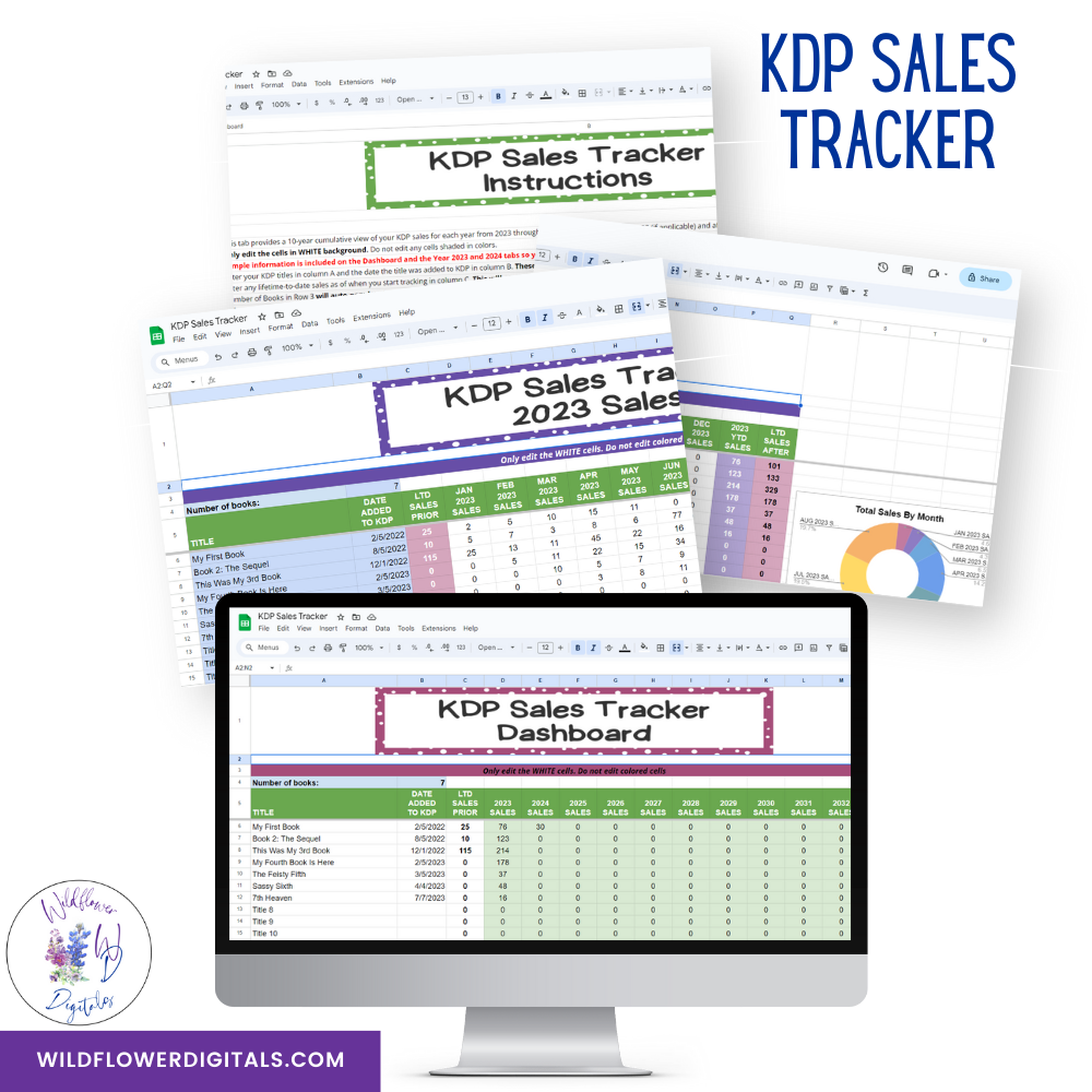 mockup of kdp sales tracker google sheets spreadsheet template