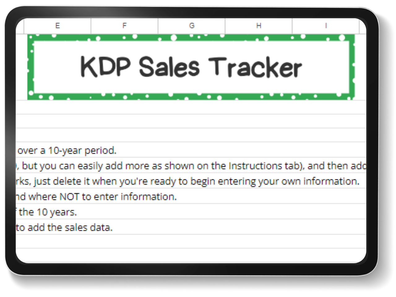 mockup of kdp sales tracker google sheets spreadsheet template