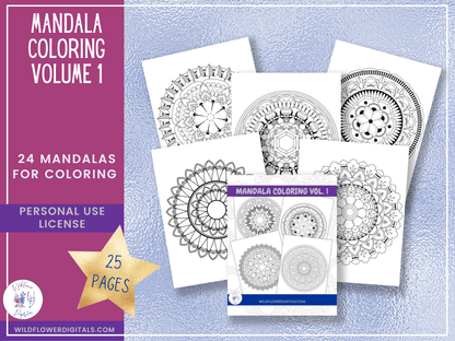 mockup of bundle for mandala coloring bundle volumes 1-3 color pages