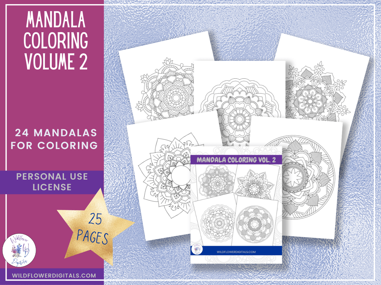 mockup of bundle for mandala coloring bundle volumes 1-3 color pages
