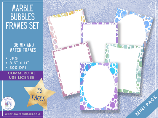 mockup of marble bubbles frames mix and match digital papers