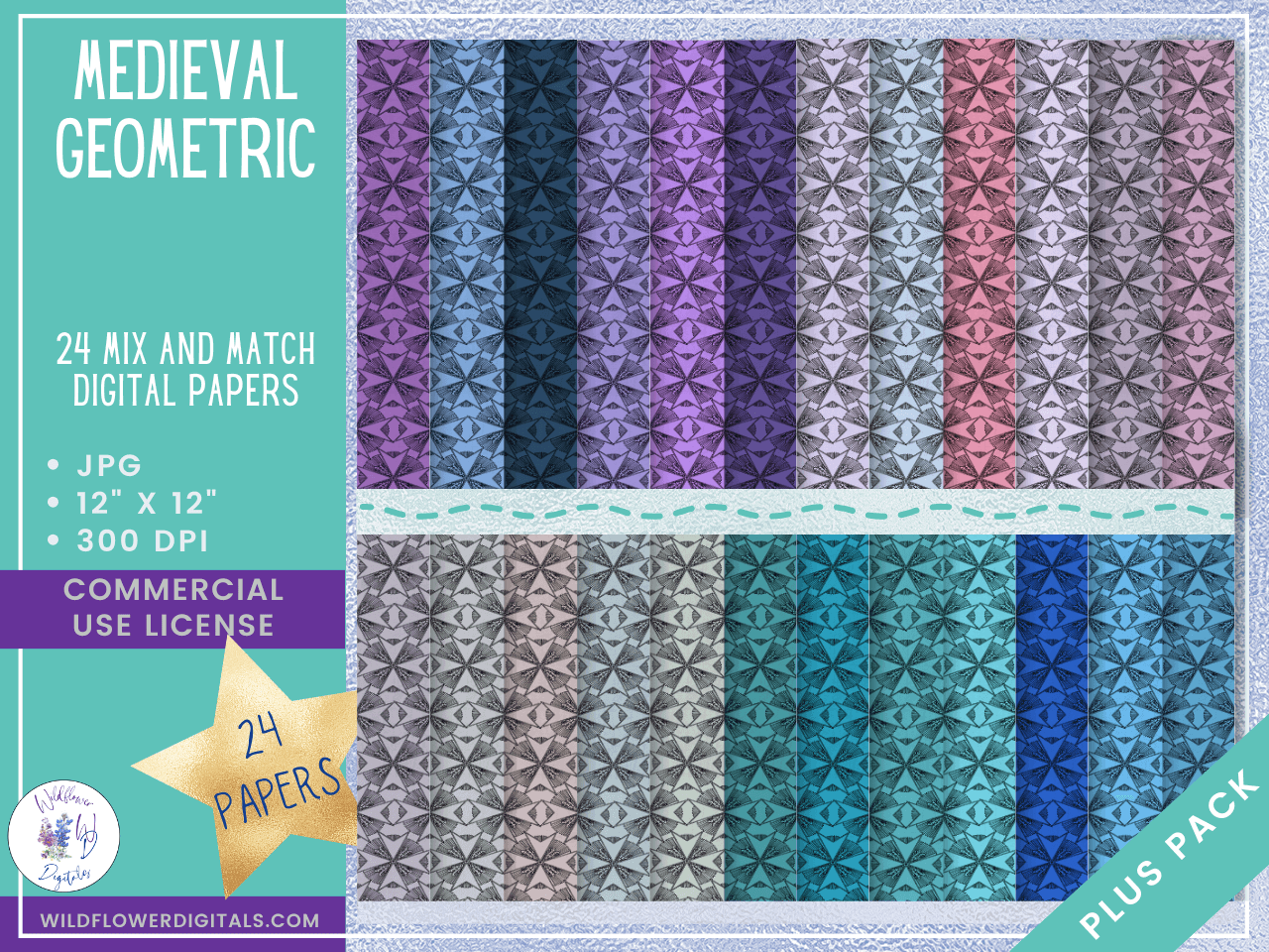 mockup of medieval geometric digital papers mix and match papers