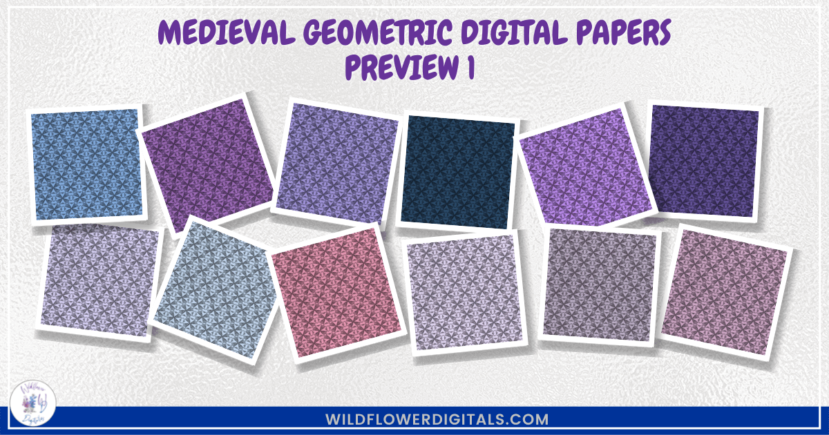 preview mockup of medieval geometric digital papers mix and match papers