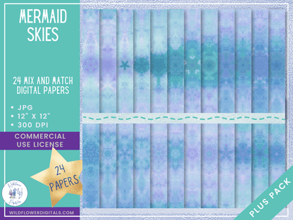 mockup of mermaid skies digital papers mix and match papers