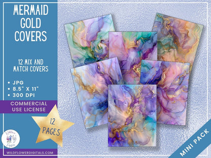 mockup of mermaid gold covers digital papers mix and match