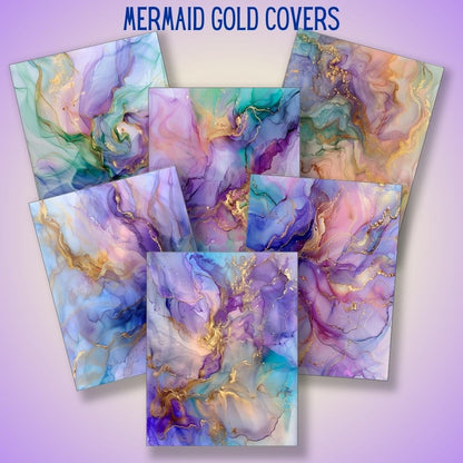 mockup of mermaid gold covers digital papers mix and match