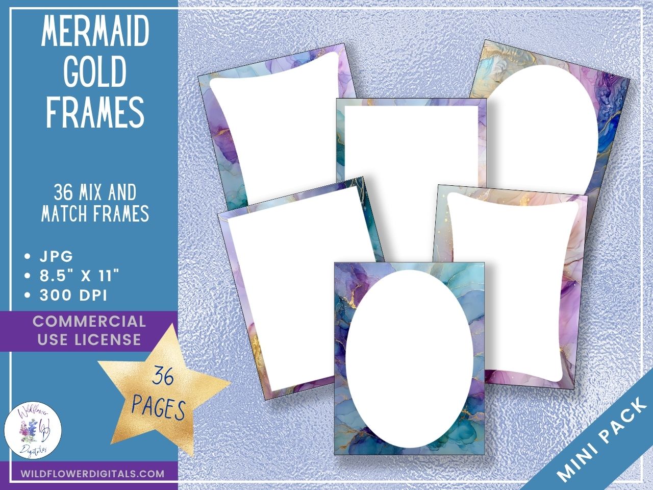 mockup of mermaid gold frames set mix and match stationery designs