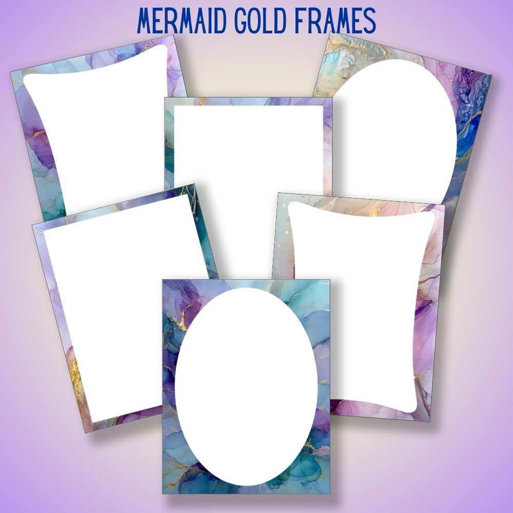 mockup of mermaid gold frames set mix and match stationery designs