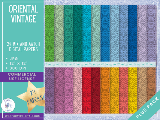 mockup of oriental vintage digital papers mix and match papers