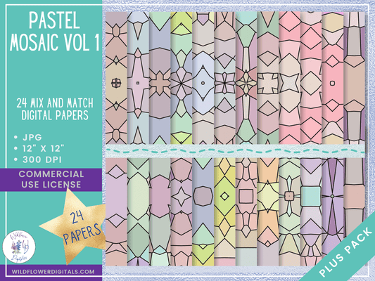 mockup of pastel mosaic digital papers mix and match papers